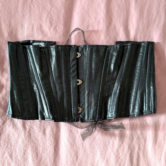 Silver Gunmetal Waist Cincher + Belt Bundle Goth Glam SMALL - Picture 1 of 8